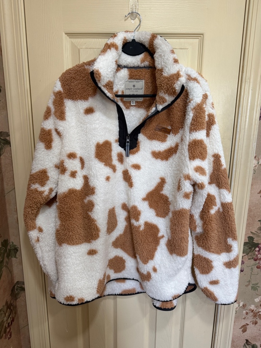 Simply Southern Brown & White Cow-Print Sherpa Pullover